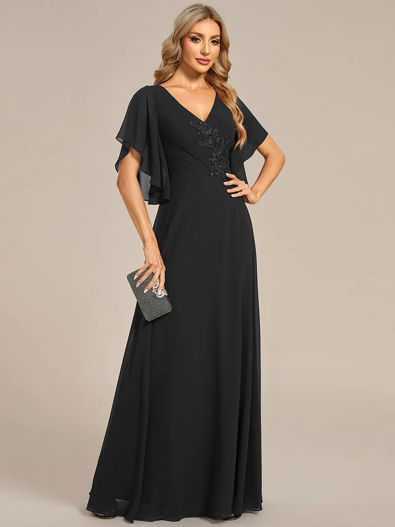 ever LORIE|Robe mère de la mariée en mousseline de soie demi-manches décoration appliquée haut