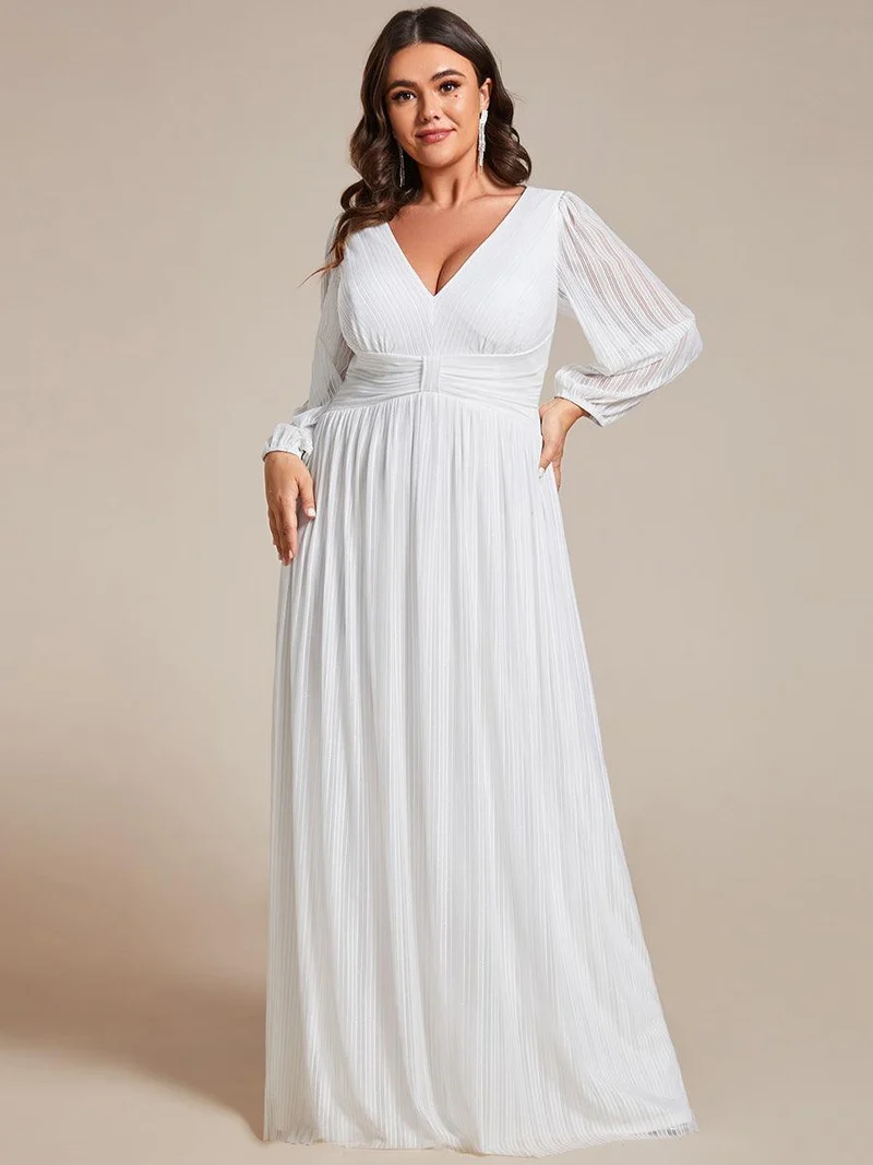 pretty BRYM|Robe de soirée trapèze transparente à manches longues et taille empire éblouissante de grande taille