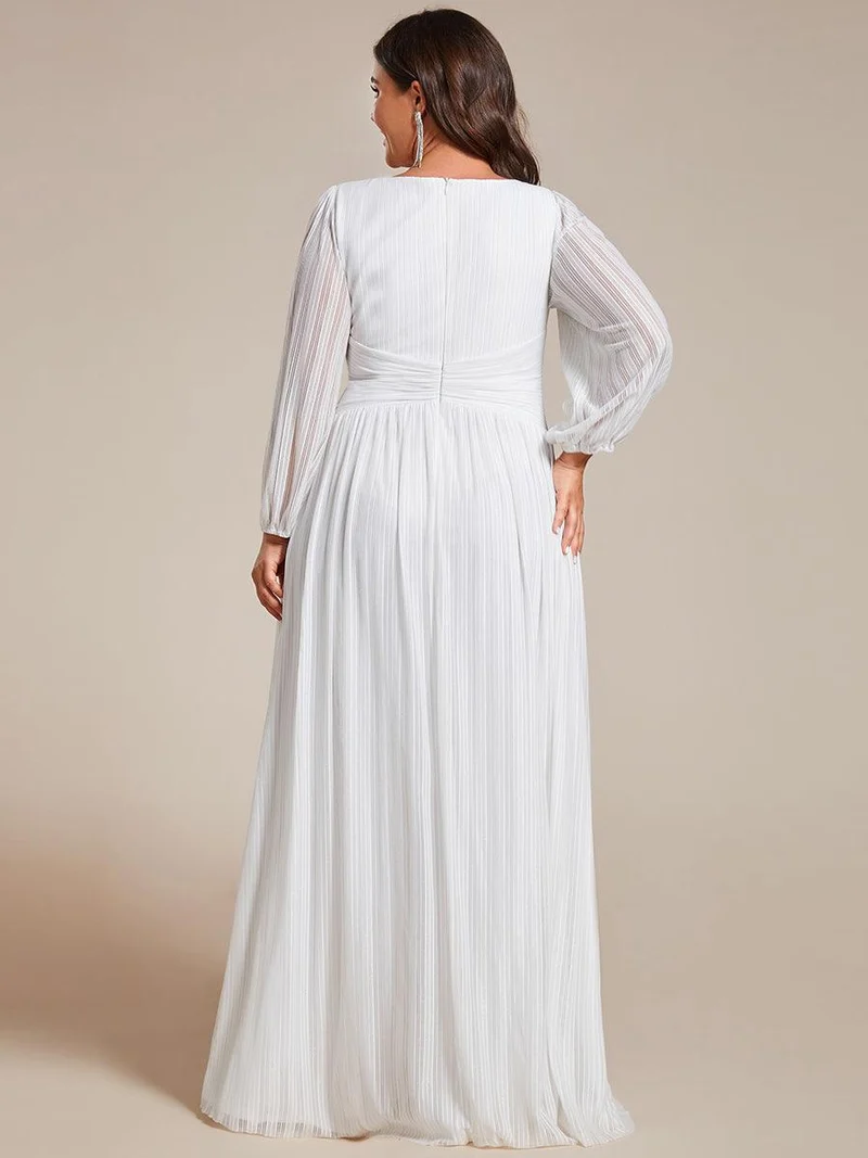 pretty BRYM|Robe de soirée trapèze transparente à manches longues et taille empire éblouissante de grande taille