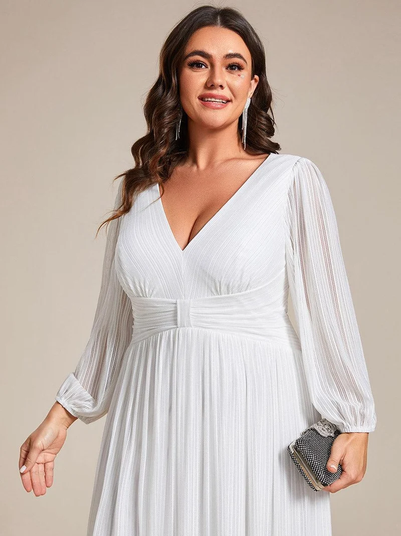 pretty BRYM|Robe de soirée trapèze transparente à manches longues et taille empire éblouissante de grande taille