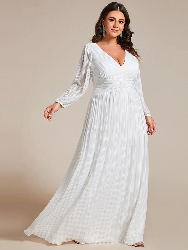 pretty BRYM|Robe de soirée trapèze transparente à manches longues et taille empire éblouissante de grande taille