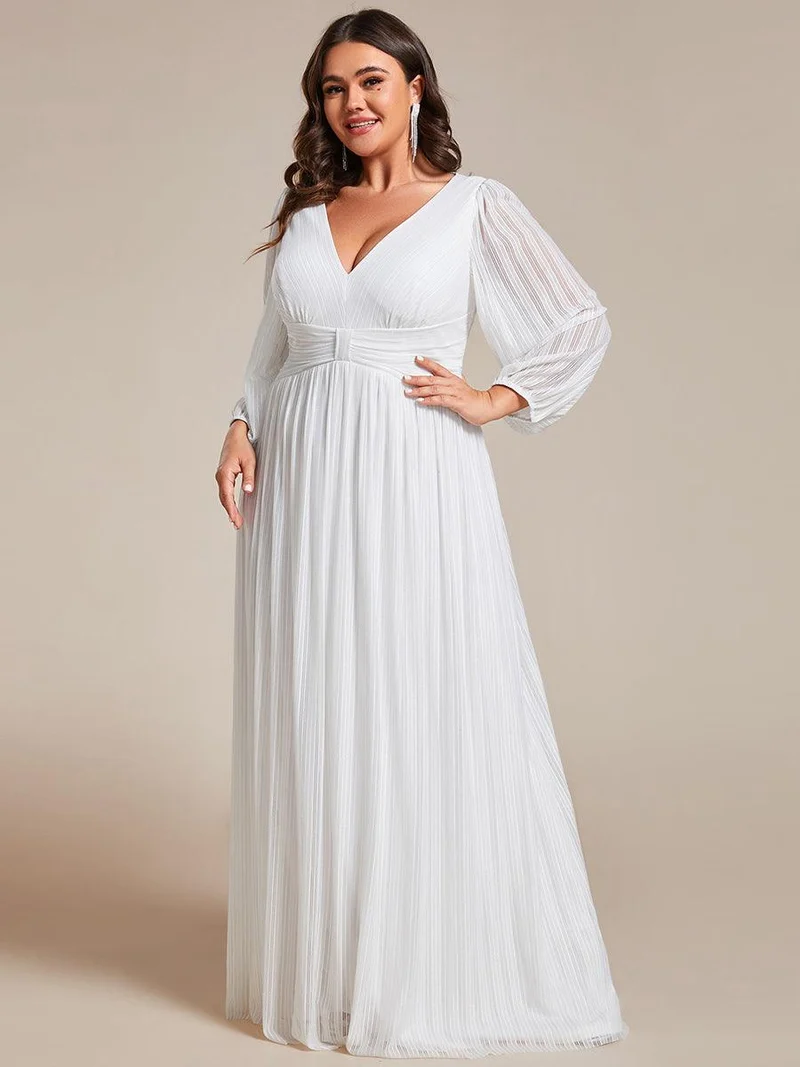 pretty BRYM|Robe de soirée trapèze transparente à manches longues et taille empire éblouissante de grande taille