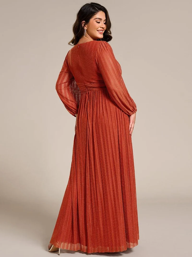 pretty BRYM|Robe de soirée trapèze transparente à manches longues et taille empire éblouissante de grande taille