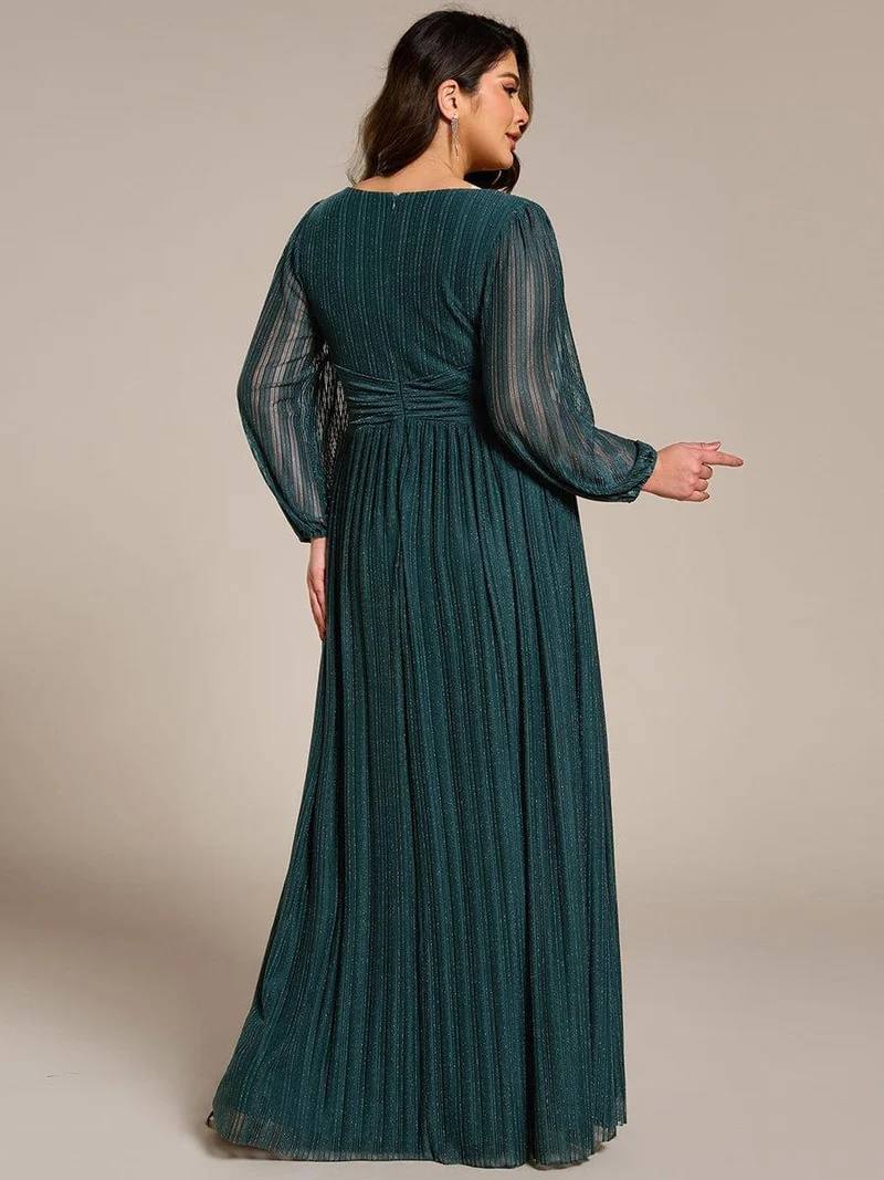 pretty BRYM|Robe de soirée trapèze transparente à manches longues et taille empire éblouissante de grande taille