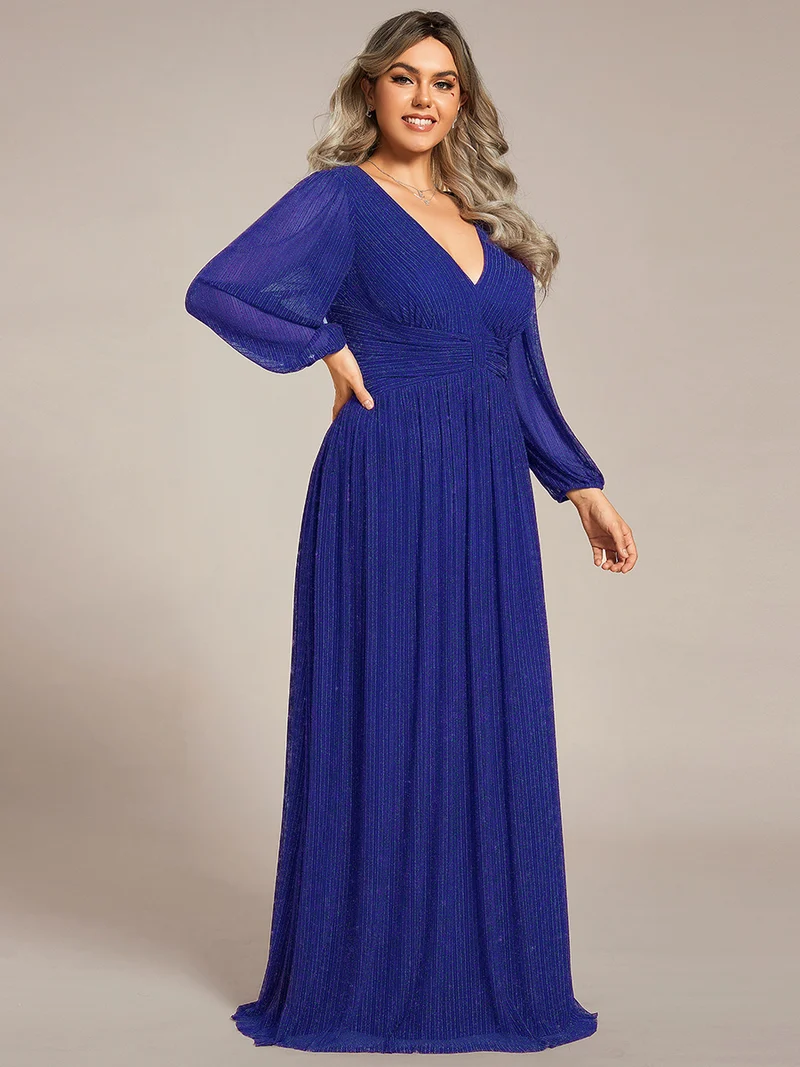 pretty BRYM|Robe de soirée trapèze transparente à manches longues et taille empire éblouissante de grande taille