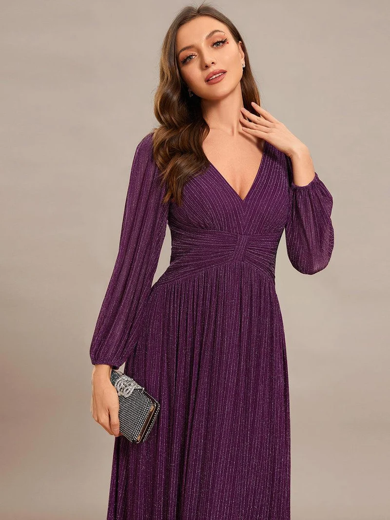 ever BRYM|Robe trapèze à manches longues et taille haute, éblouissante