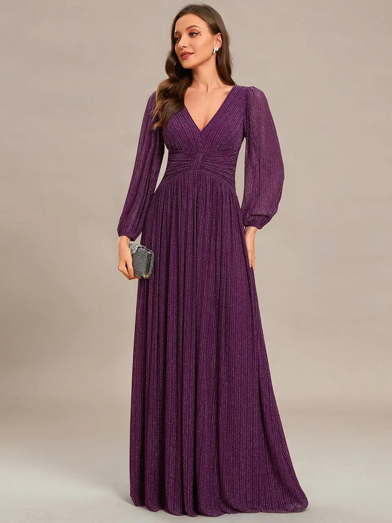 ever BRYM|Robe trapèze à manches longues et taille haute, éblouissante
