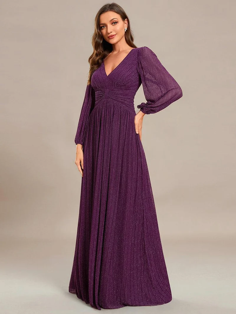 ever BRYM|Robe trapèze à manches longues et taille haute, éblouissante