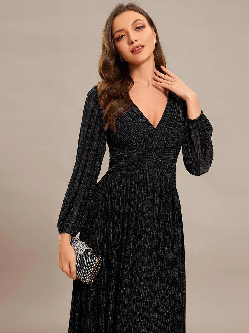 ever BRYM|Robe trapèze à manches longues et taille haute, éblouissante