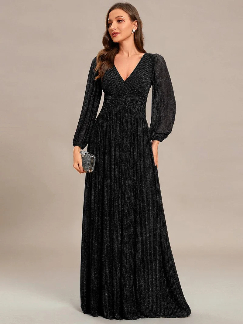ever BRYM|Robe trapèze à manches longues et taille haute, éblouissante