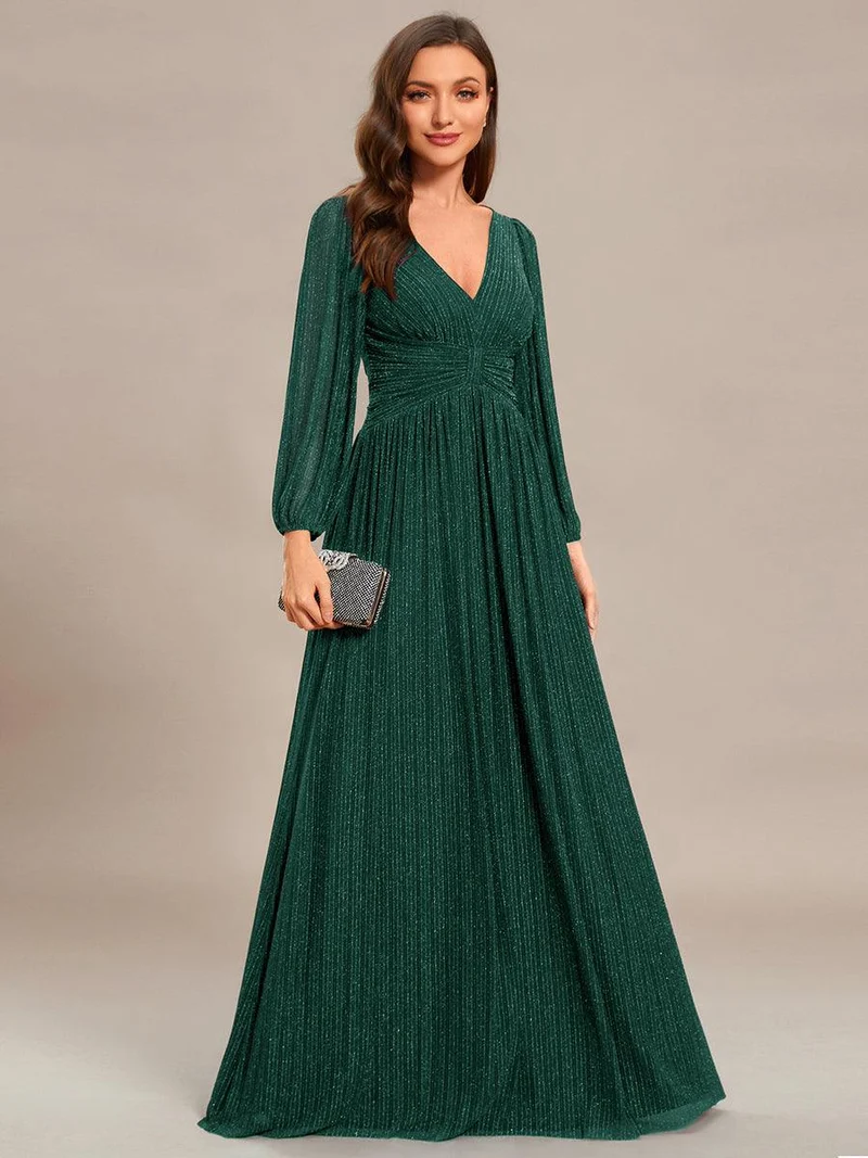 ever BRYM|Robe trapèze à manches longues et taille haute, éblouissante
