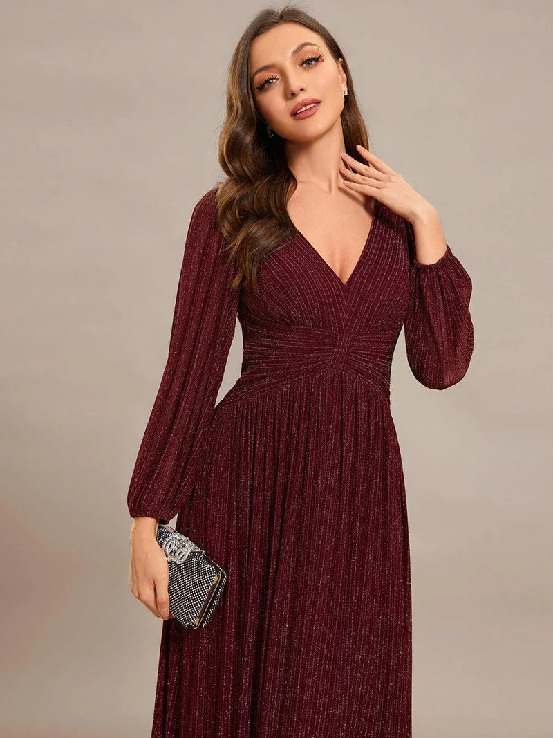 ever BRYM|Robe trapèze à manches longues et taille haute, éblouissante