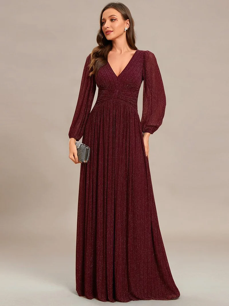 ever BRYM|Robe trapèze à manches longues et taille haute, éblouissante