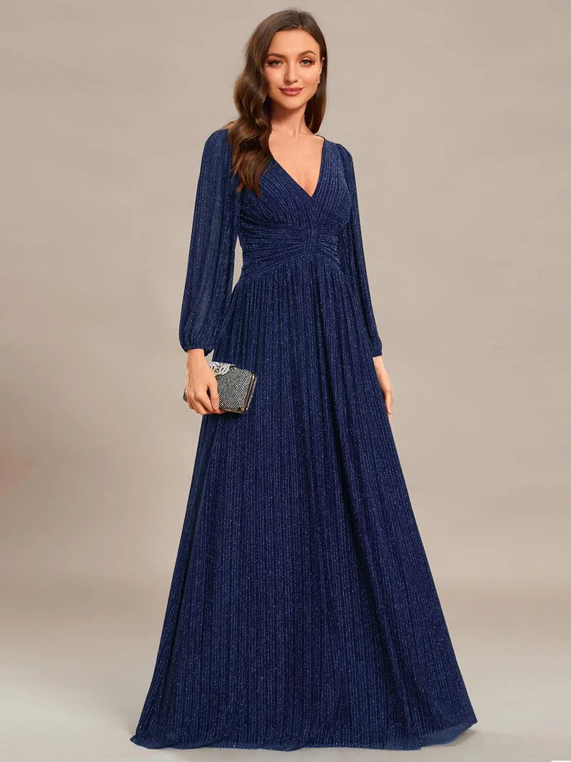ever BRYM|Robe trapèze à manches longues et taille haute, éblouissante