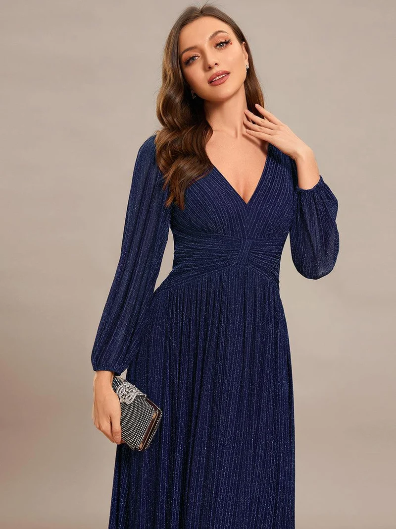ever BRYM|Robe trapèze à manches longues et taille haute, éblouissante
