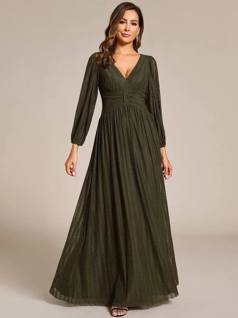 ever BRYM|Robe trapèze à manches longues et taille haute, éblouissante