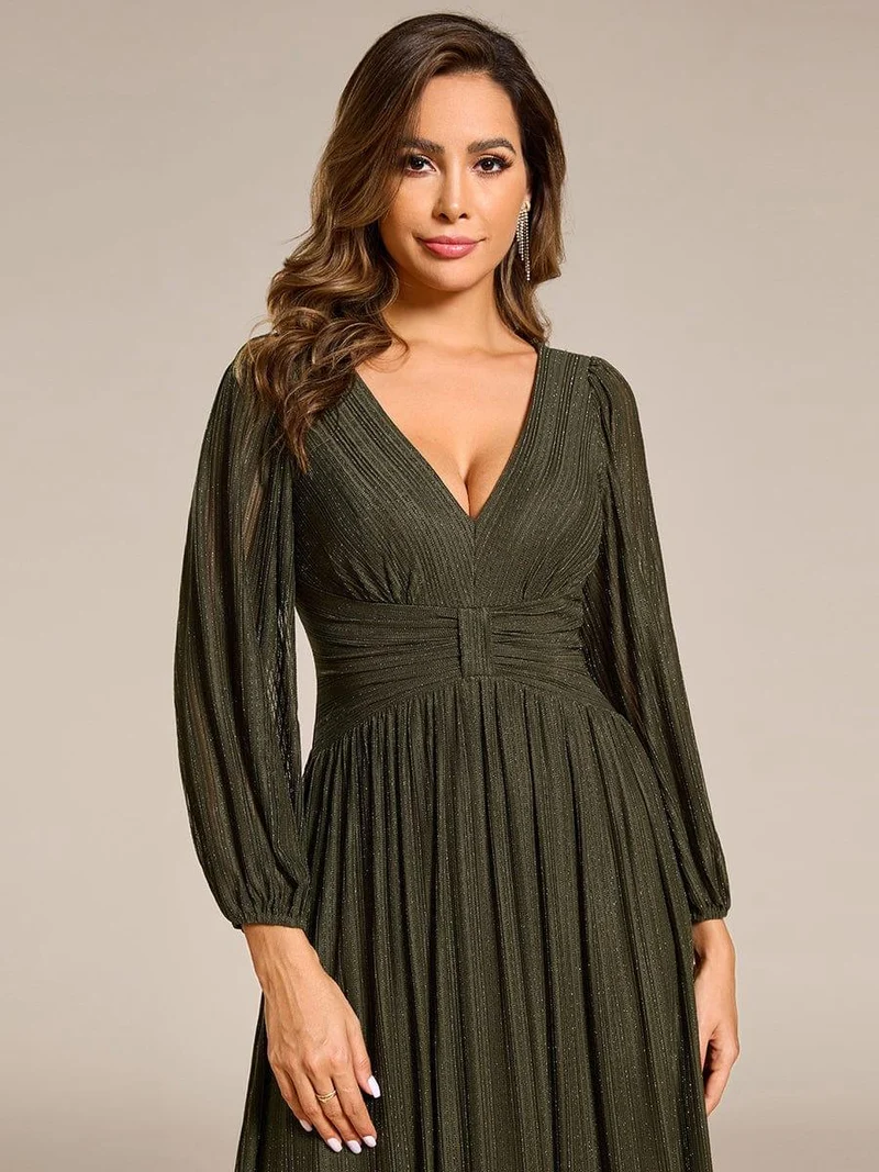 ever BRYM|Robe trapèze à manches longues et taille haute, éblouissante