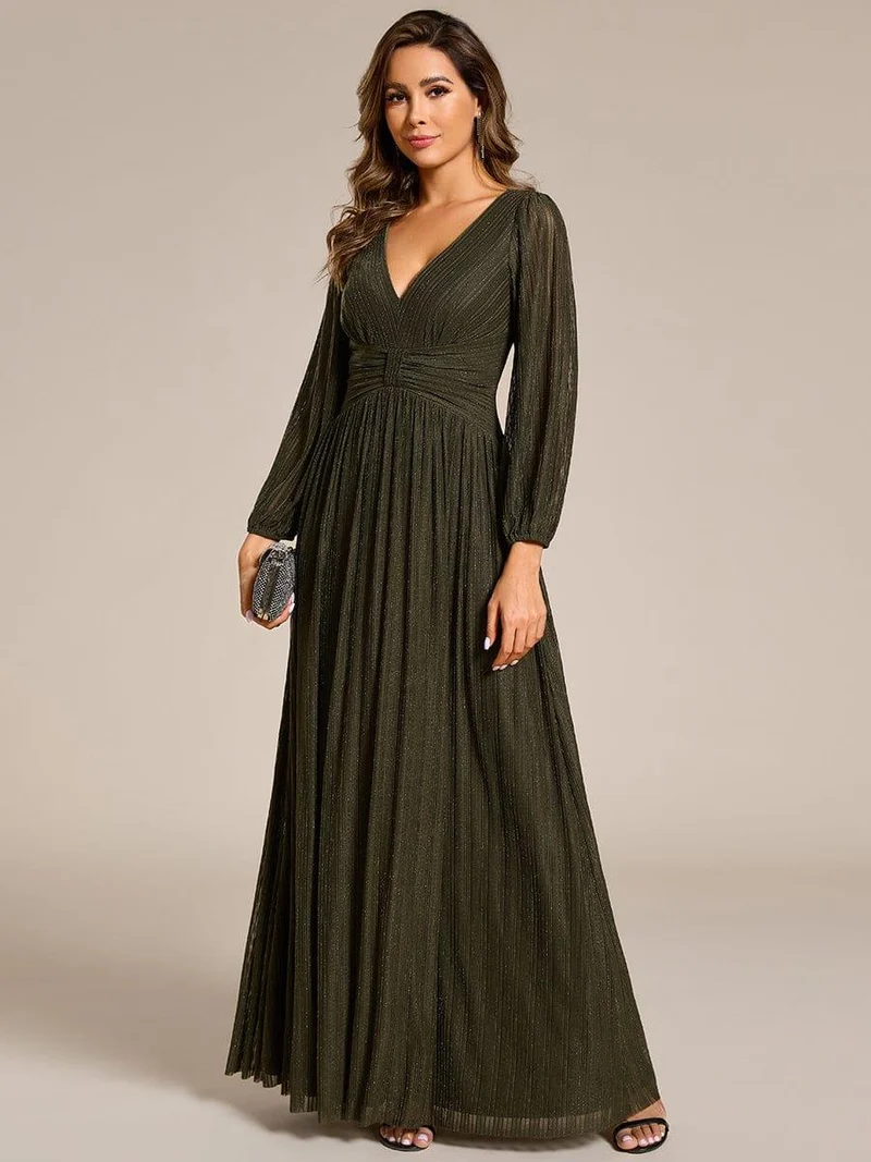 ever BRYM|Robe trapèze à manches longues et taille haute, éblouissante
