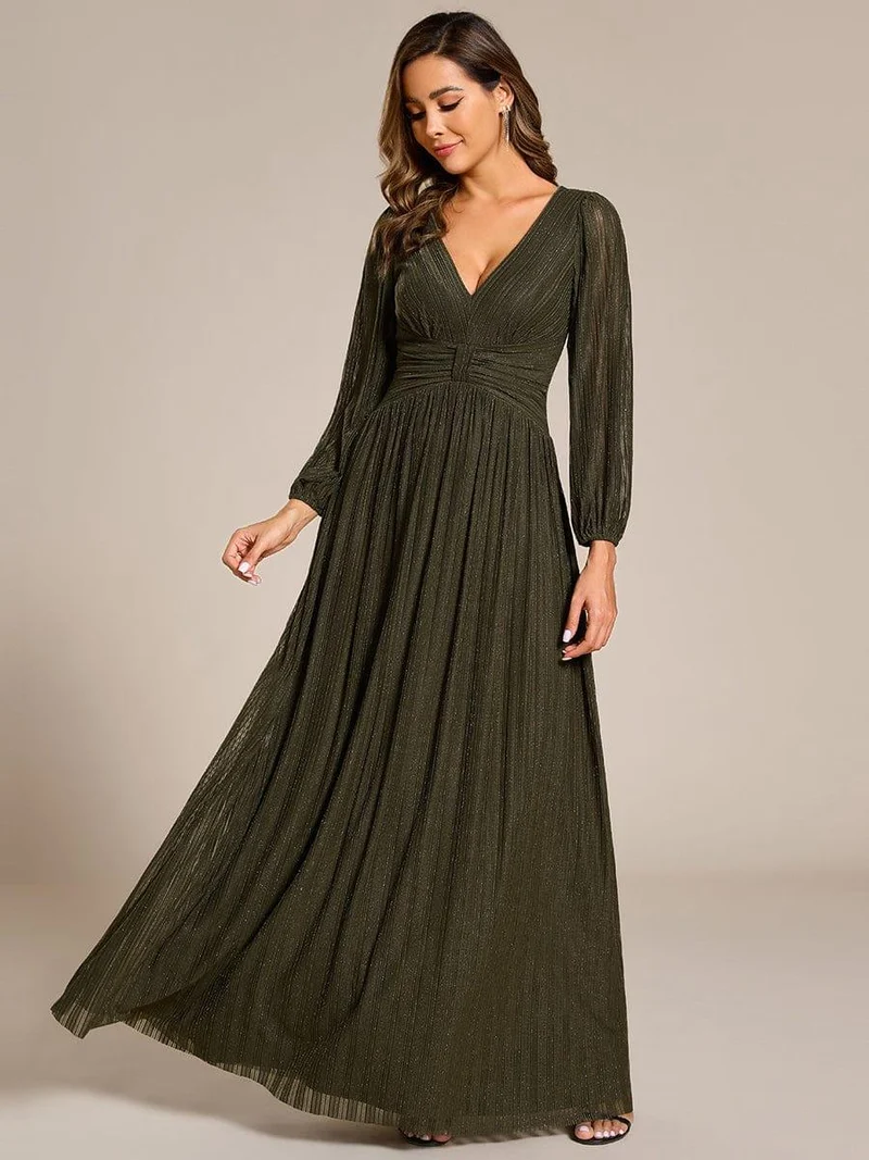 ever BRYM|Robe trapèze à manches longues et taille haute, éblouissante