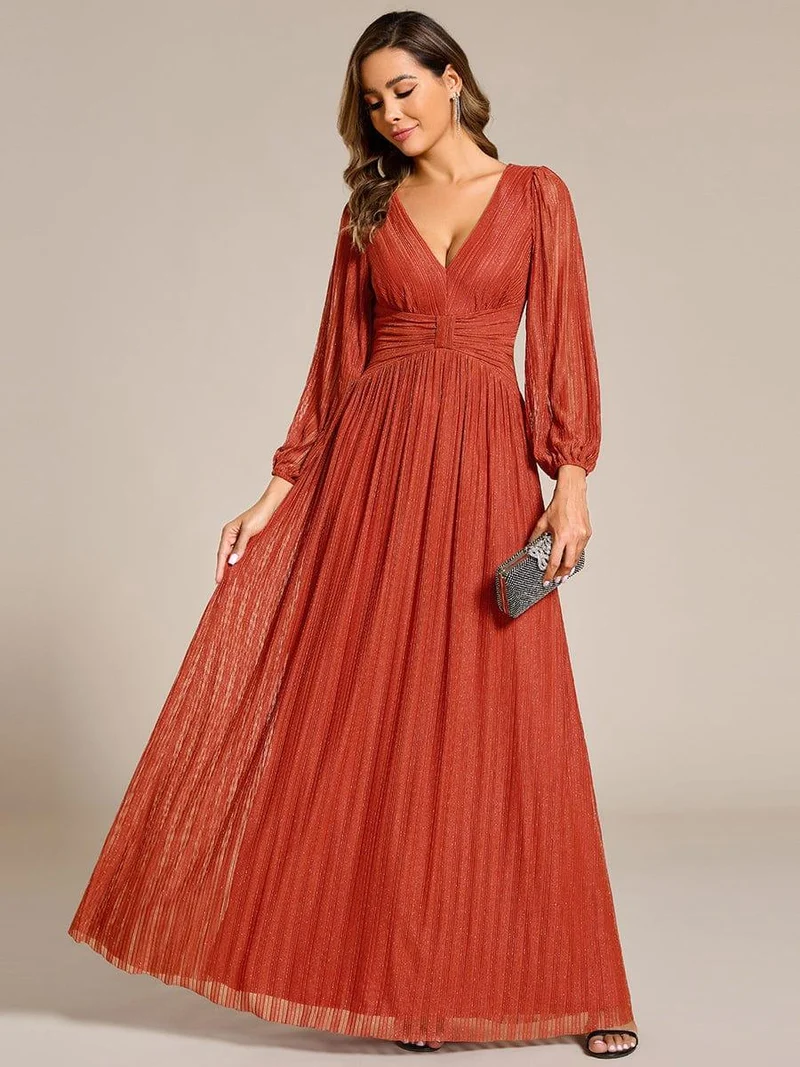 ever BRYM|Robe trapèze à manches longues et taille haute, éblouissante