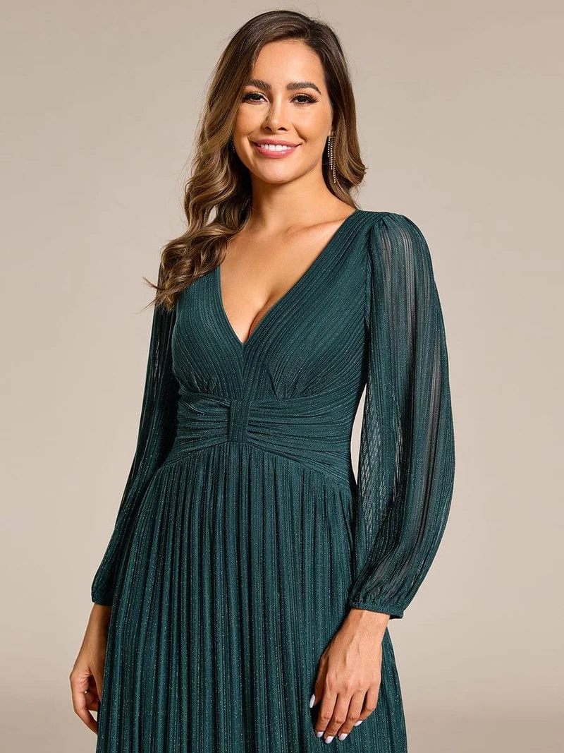 ever BRYM|Robe trapèze à manches longues et taille haute, éblouissante