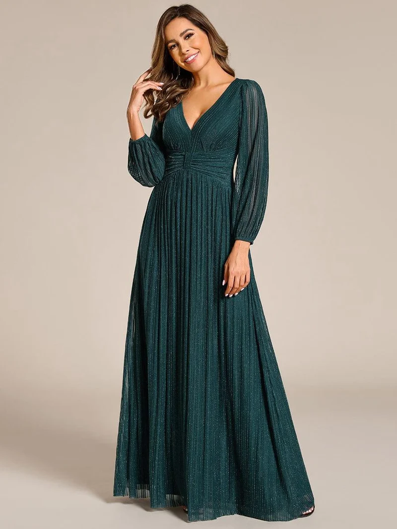 ever BRYM|Robe trapèze à manches longues et taille haute, éblouissante