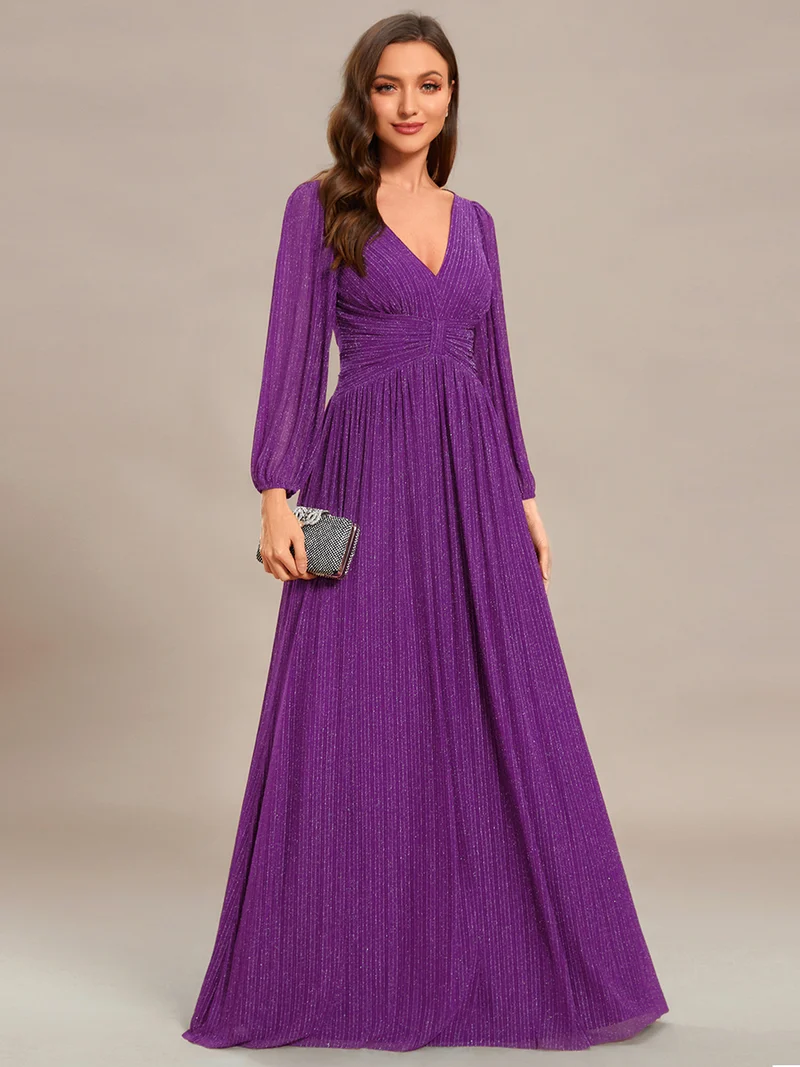 ever BRYM|Robe trapèze à manches longues et taille haute, éblouissante