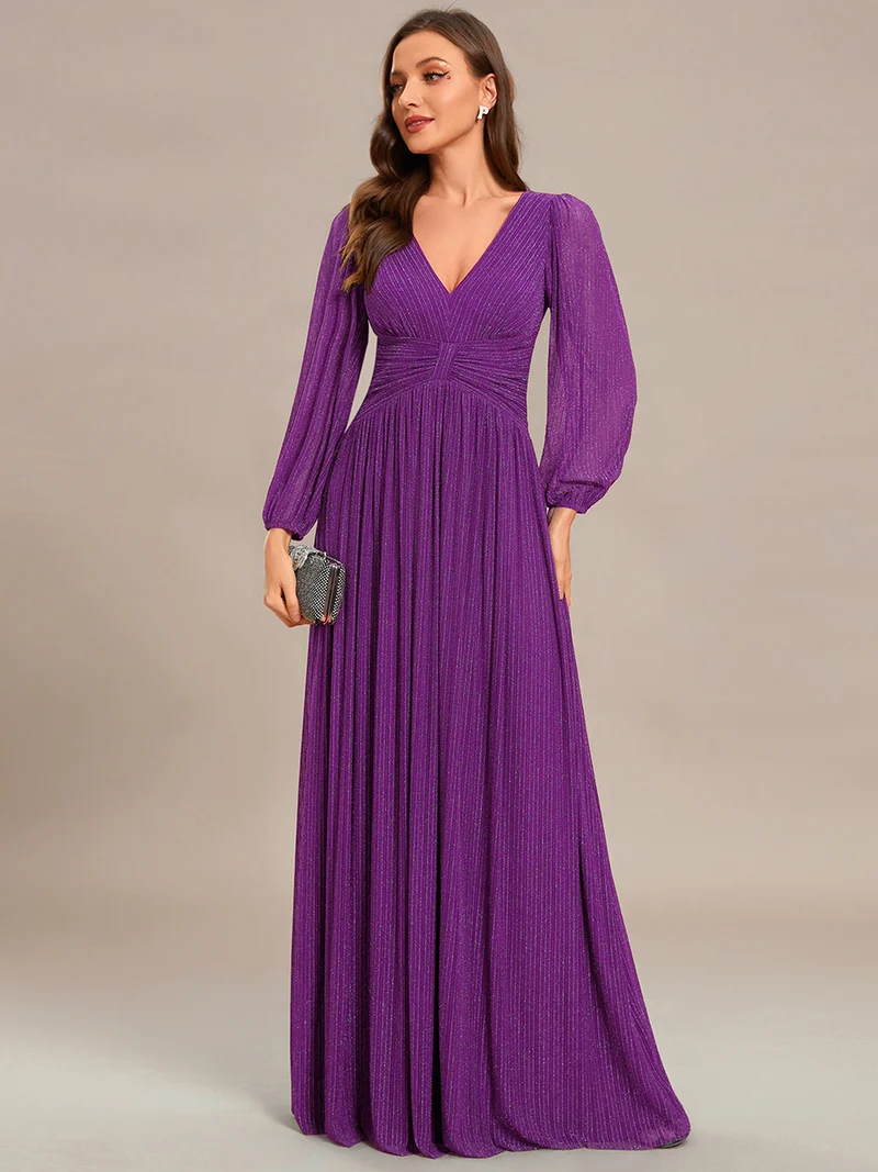 ever BRYM|Robe trapèze à manches longues et taille haute, éblouissante