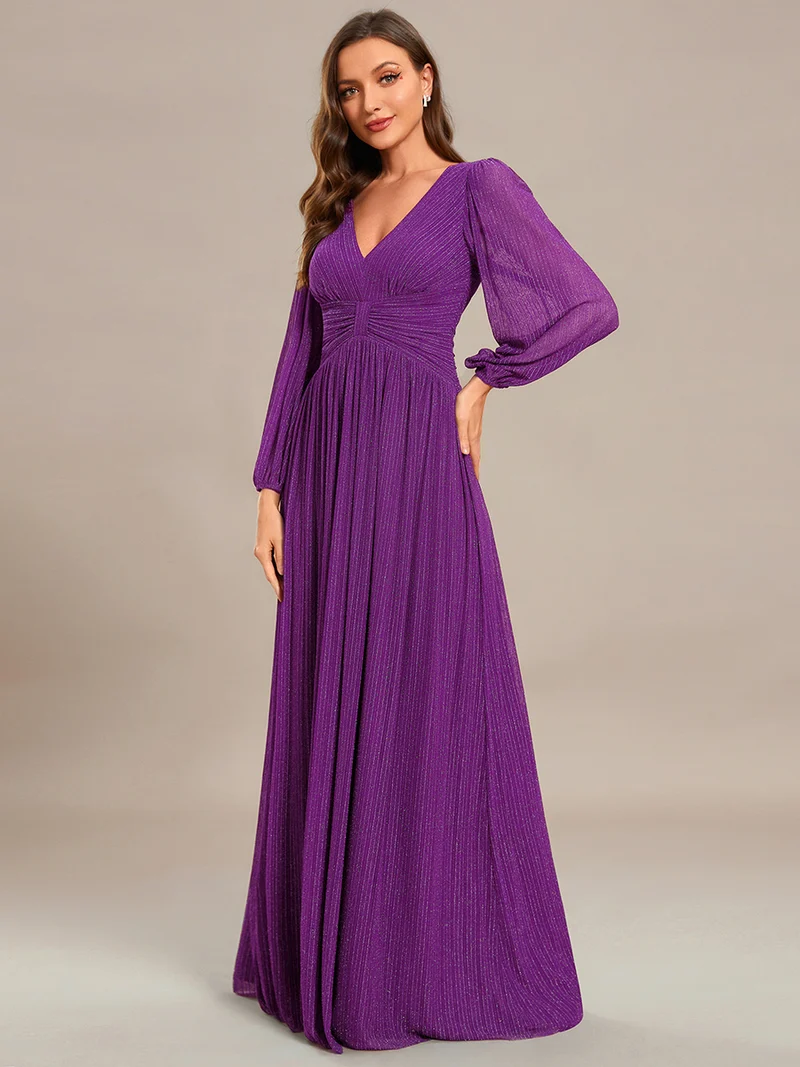 ever BRYM|Robe trapèze à manches longues et taille haute, éblouissante