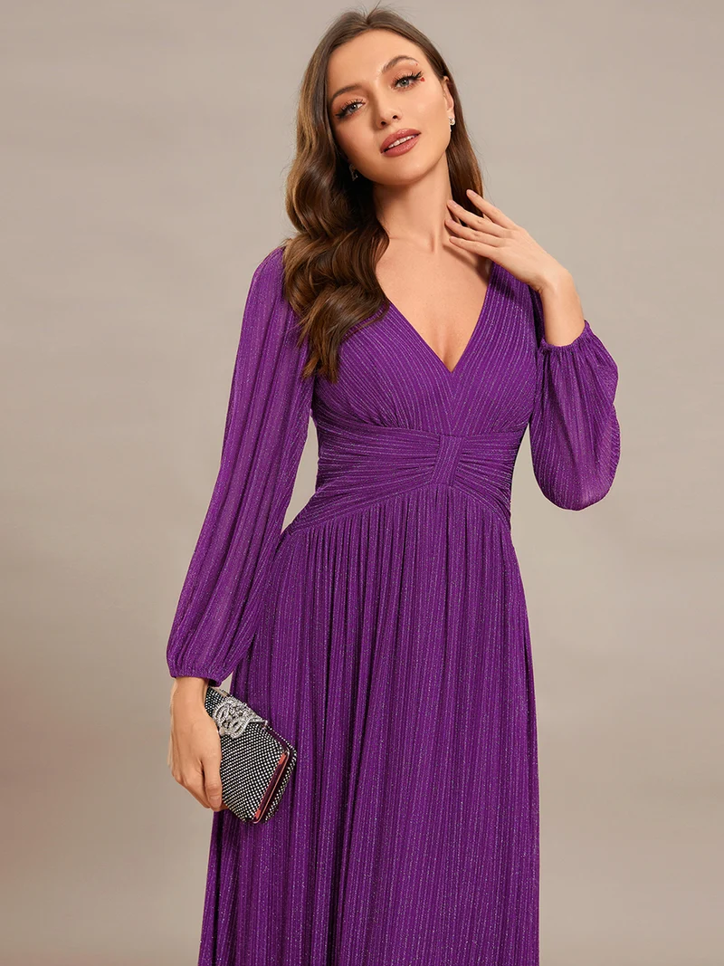 ever BRYM|Robe trapèze à manches longues et taille haute, éblouissante