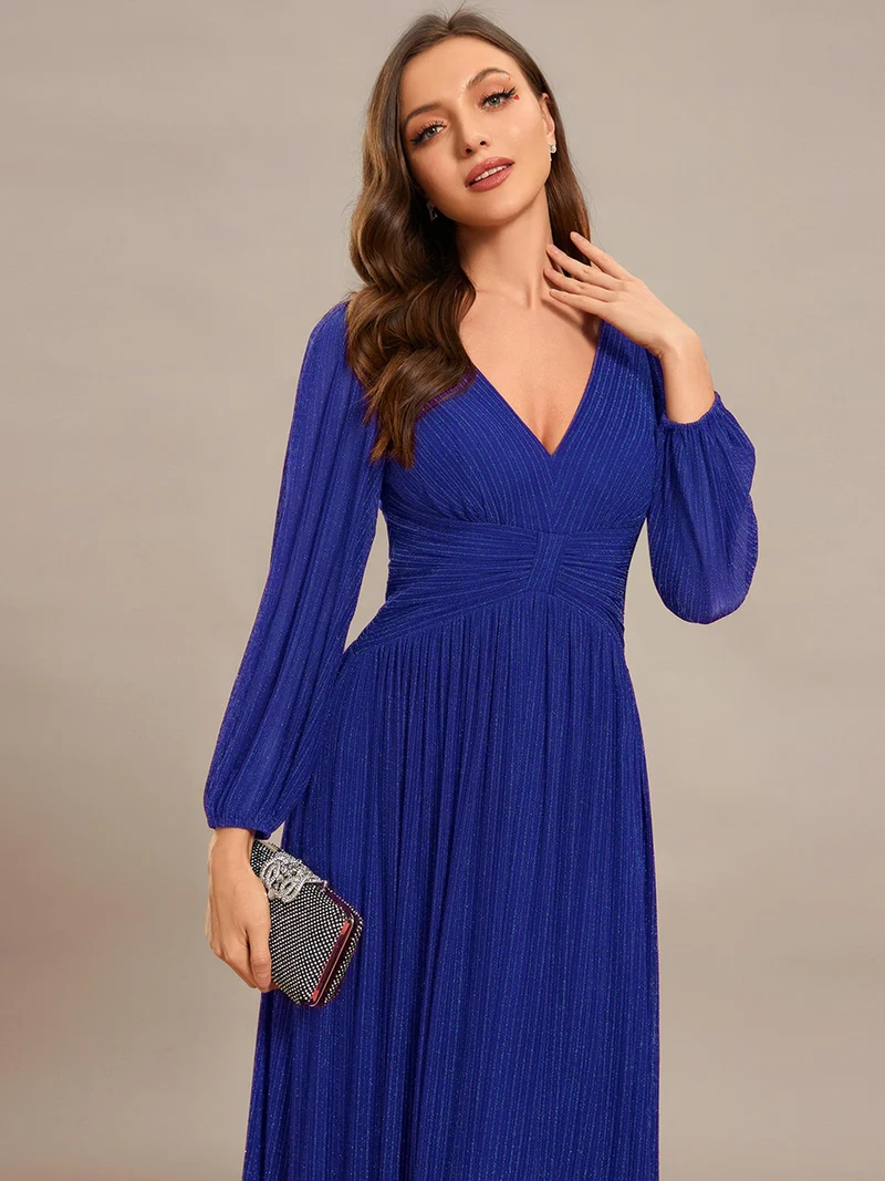ever BRYM|Robe trapèze à manches longues et taille haute, éblouissante