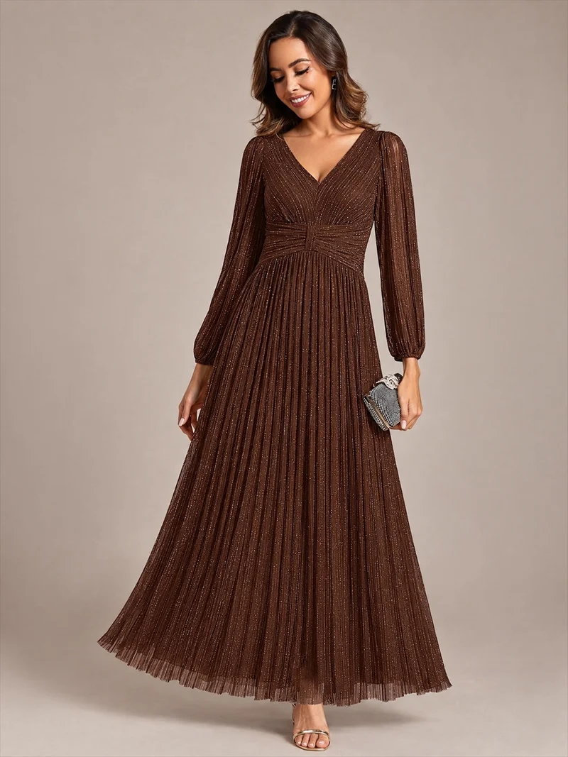 ever BRYM|Robe trapèze à manches longues et taille haute, éblouissante