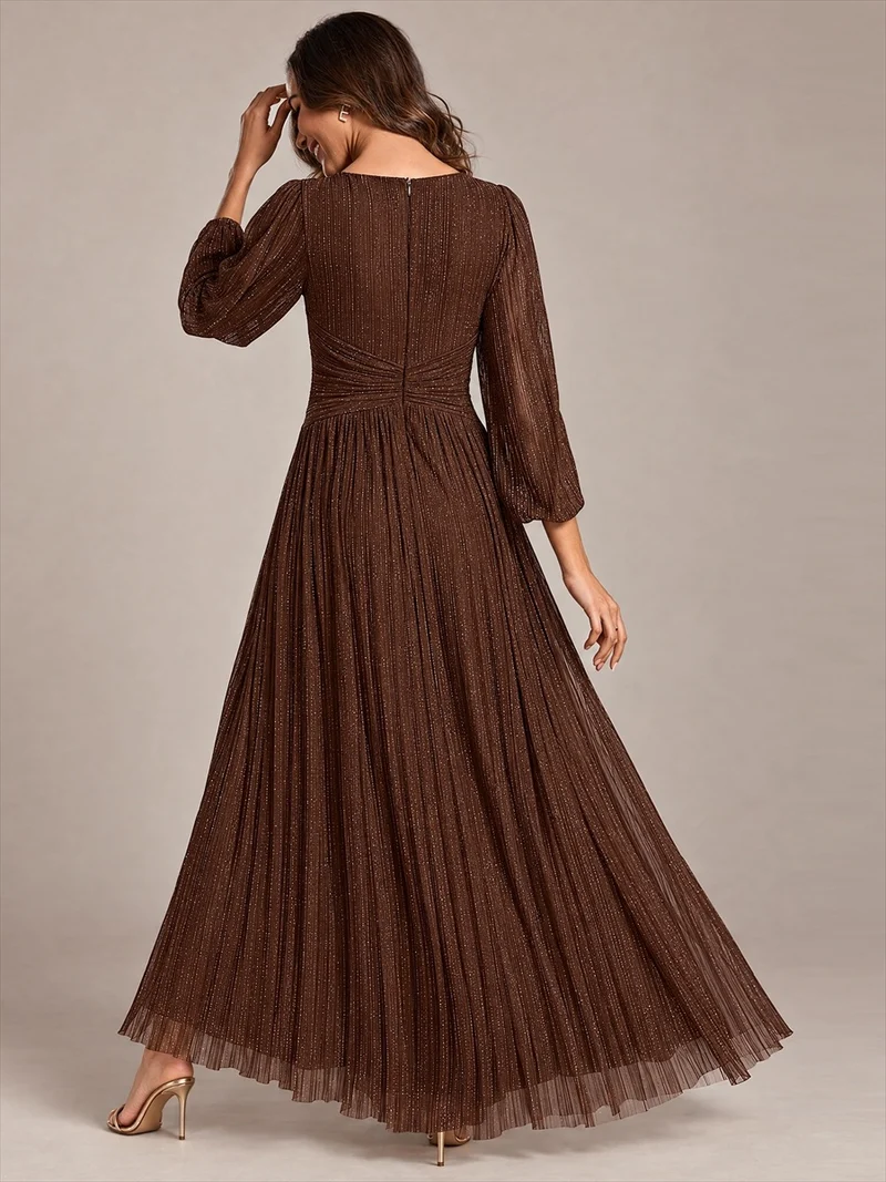 ever BRYM|Robe trapèze à manches longues et taille haute, éblouissante