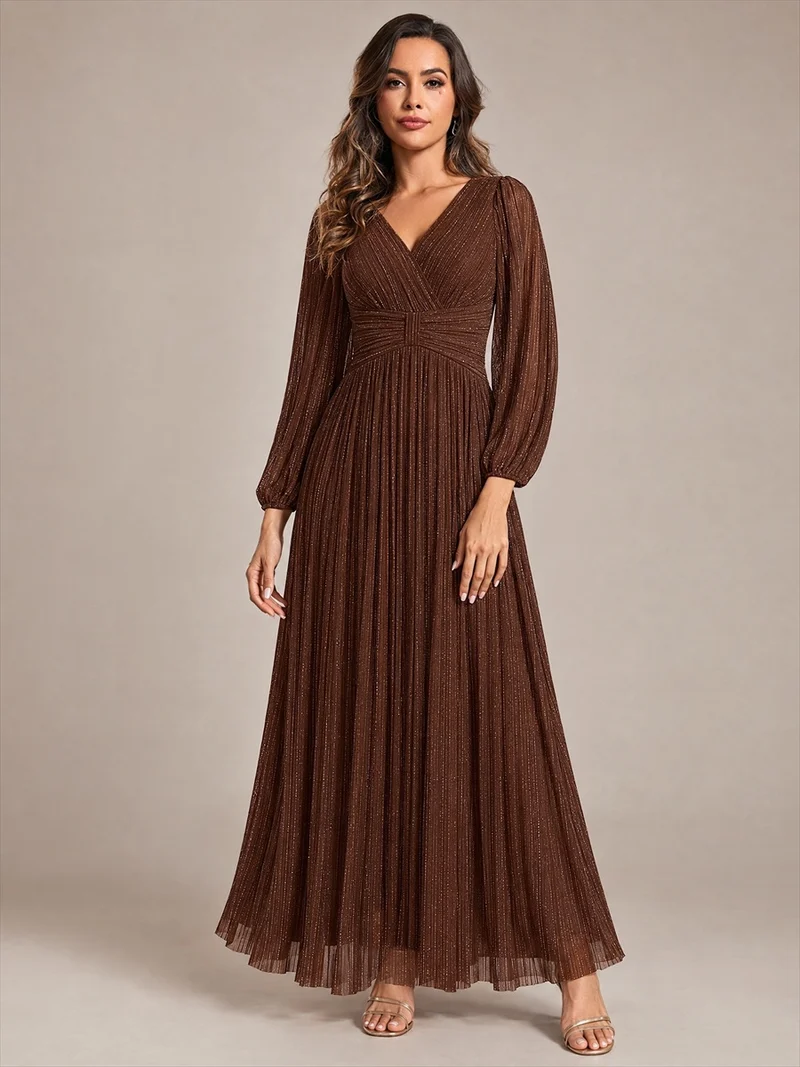 ever BRYM|Robe trapèze à manches longues et taille haute, éblouissante