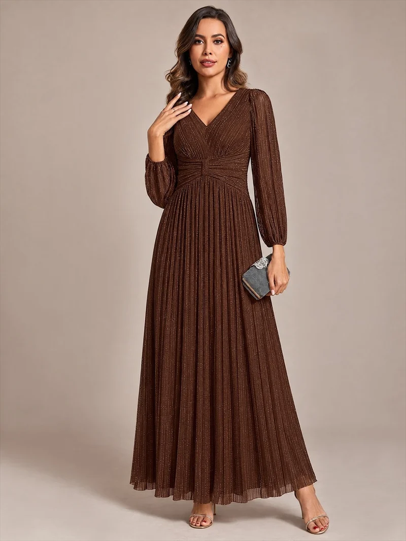 ever BRYM|Robe trapèze à manches longues et taille haute, éblouissante