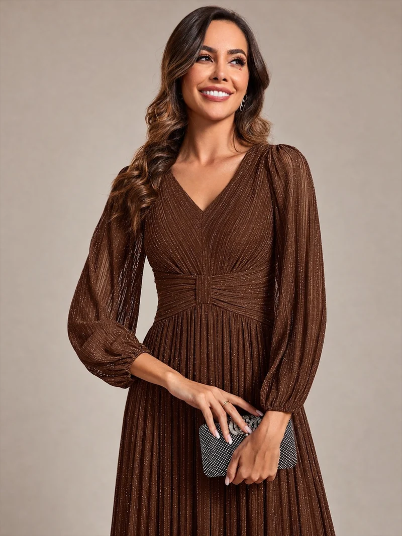 ever BRYM|Robe trapèze à manches longues et taille haute, éblouissante