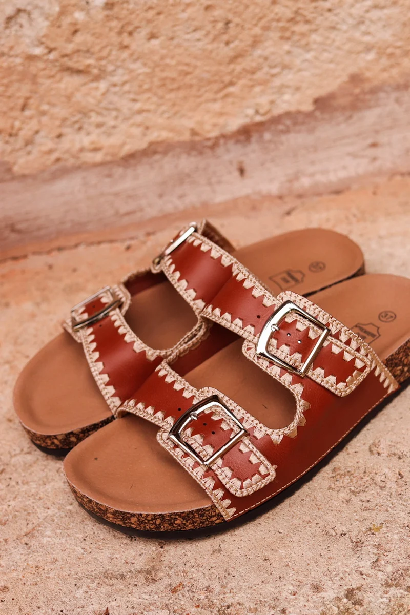 Sandales plates Charlize camel