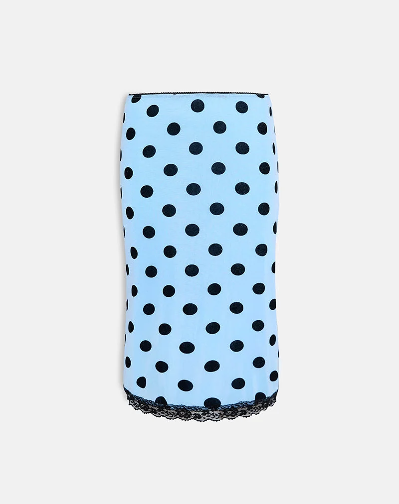 Jupe midi Gamila, bleu avec espace à pois noir