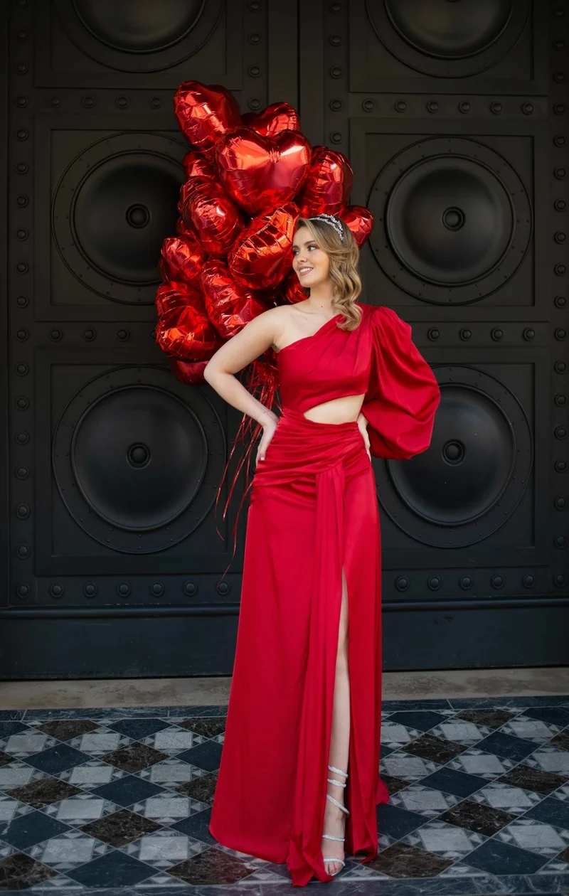 Robe longue du soir Athena rouge