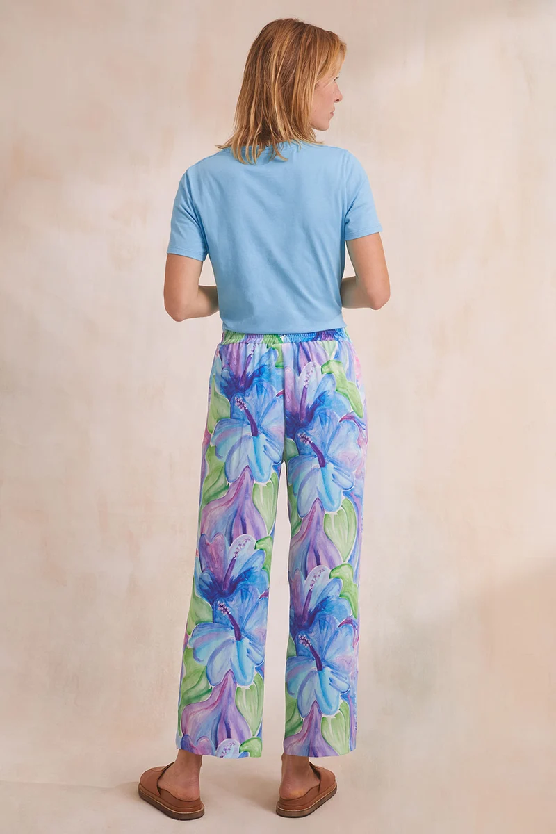 Pantalon fluide Hibiscus Azur