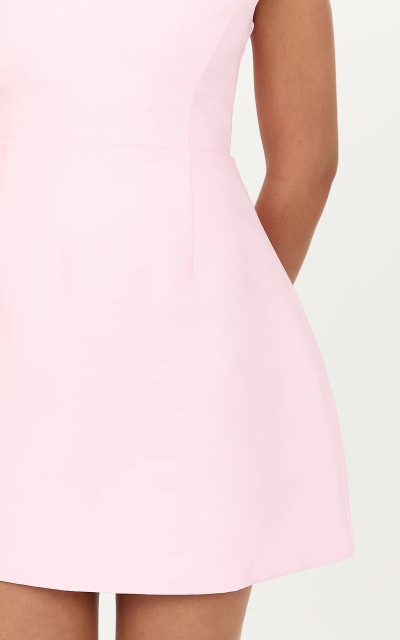 Holly Mini Dress - Off The Shoulder Sweetheart Neck Tulip Skirt Dress in Pink
