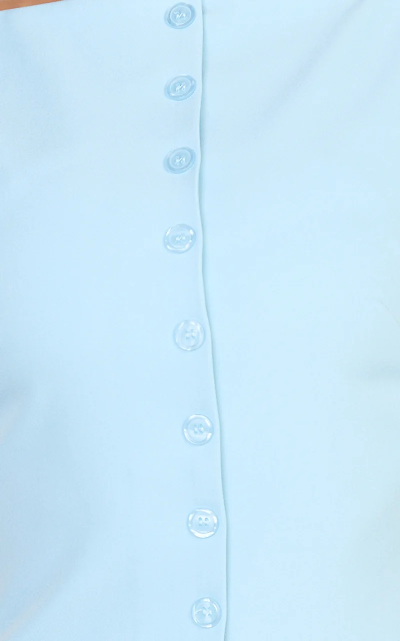 Adela Mini Dress - Mock Button Thru Boat Neck Dress in Baby Blue