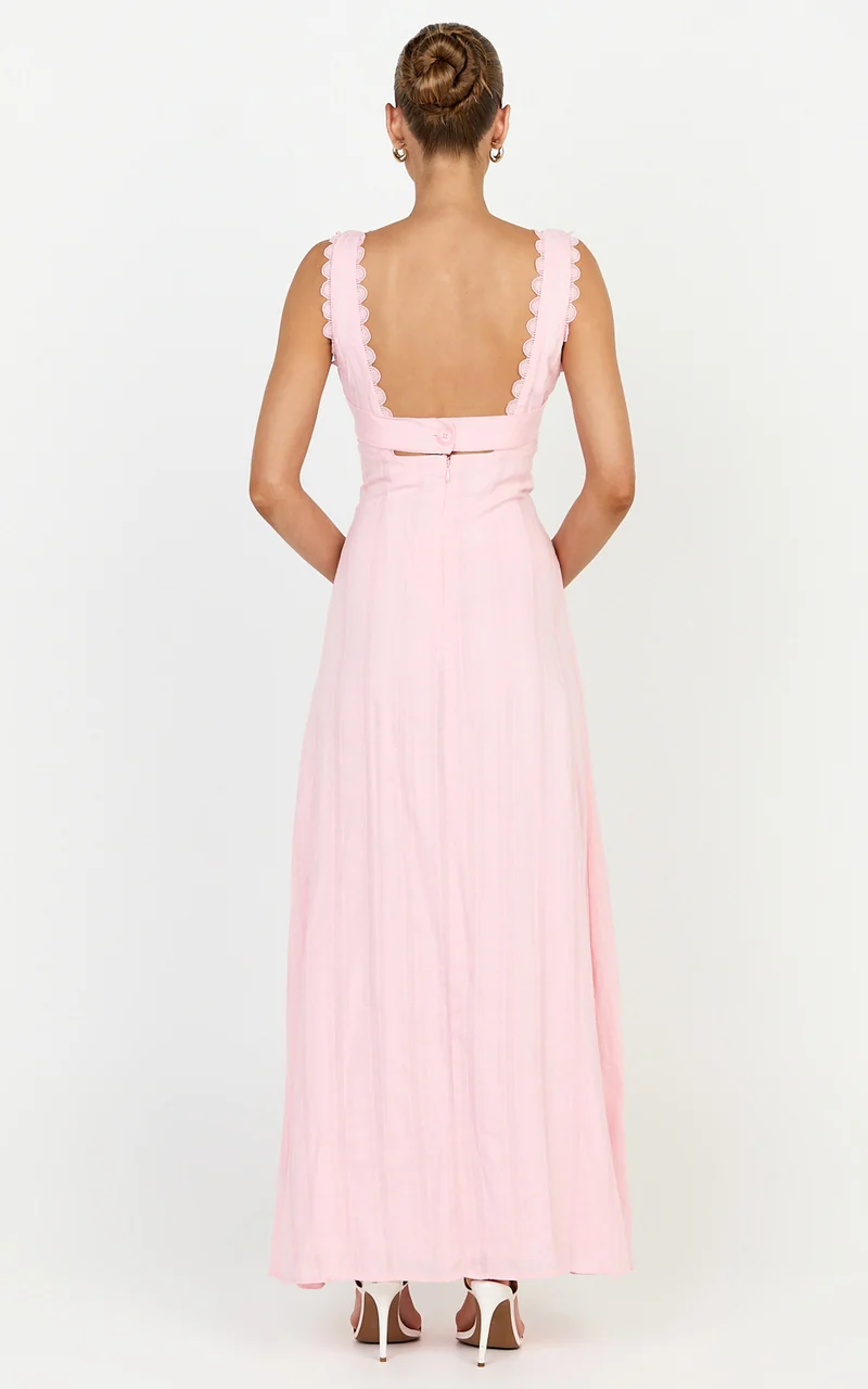 Roxanne Midi Dress - Square Neck Fit And Flare Dress in Pink
