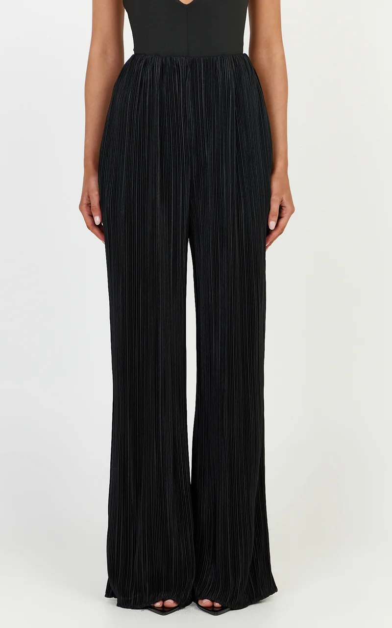 Tessie Pants - High Waist Plisse Relaxed Pants in Black