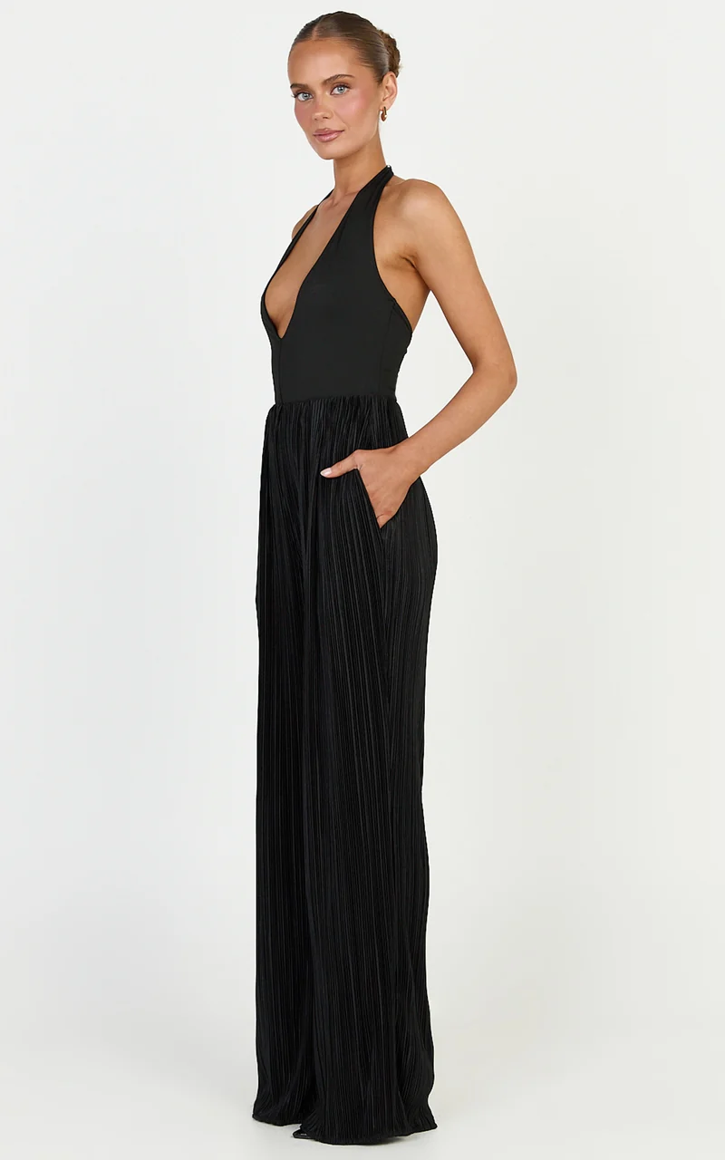 Tessie Pants - High Waist Plisse Relaxed Pants in Black