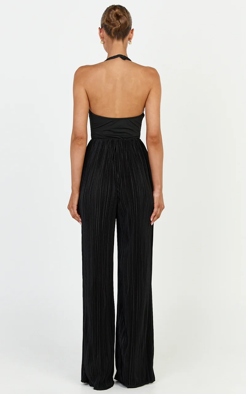 Tessie Pants - High Waist Plisse Relaxed Pants in Black