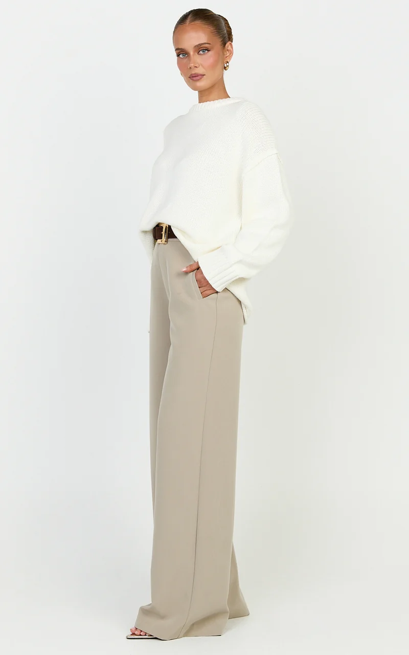 Kira Jumper - Crew Neck Oversized Knit Jumper in White