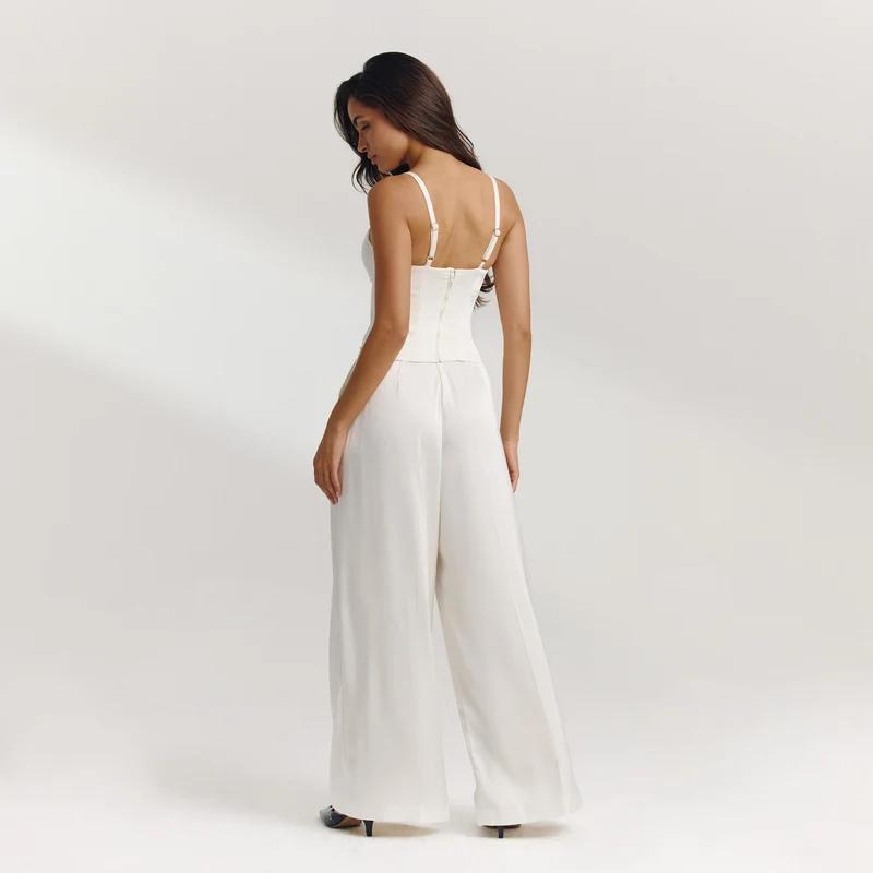 Crop Top Structuré en Satin - Écru
