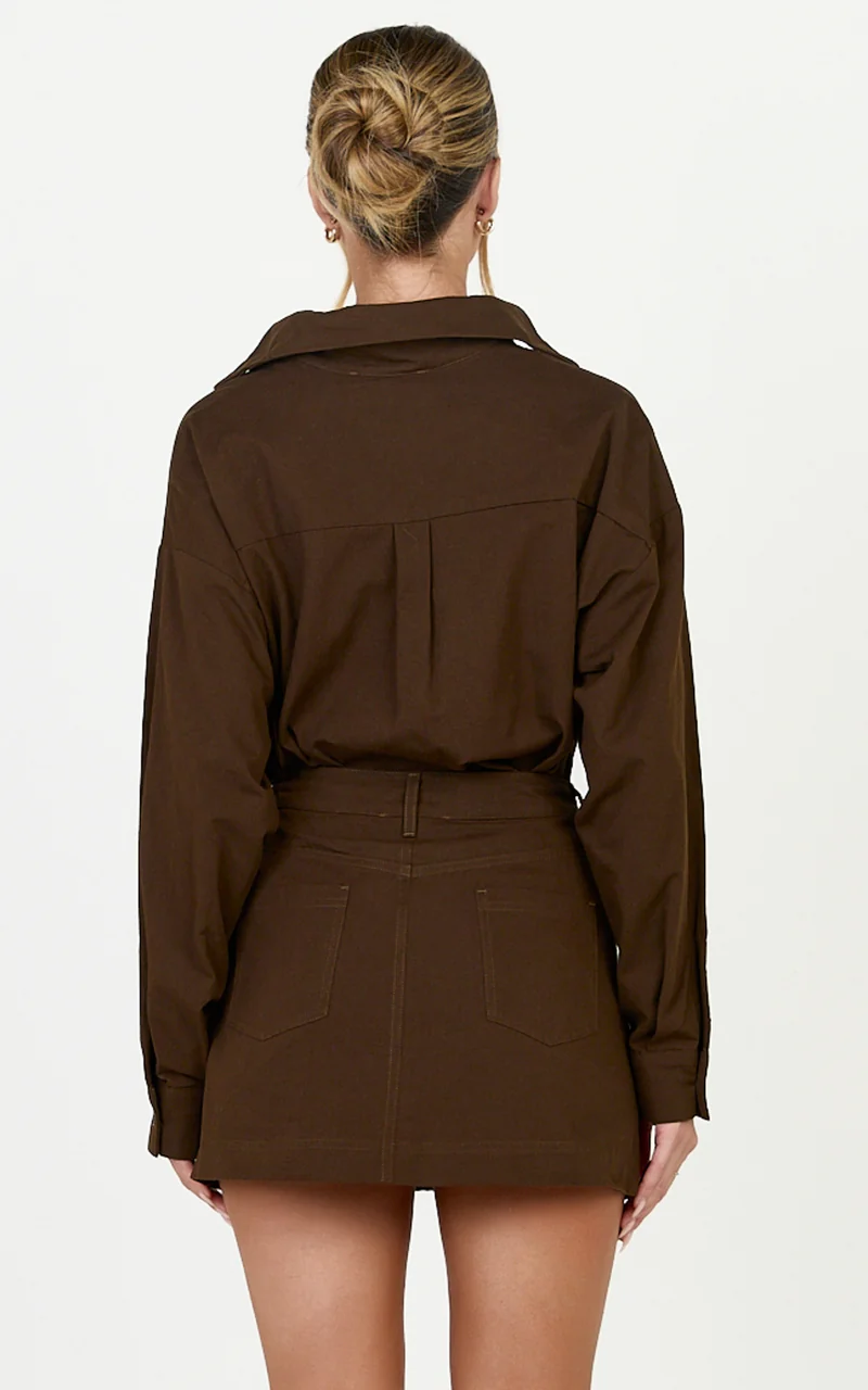 Blanche Mini Skirt - Mid Rise A Line Skirt in Dark Chocolate