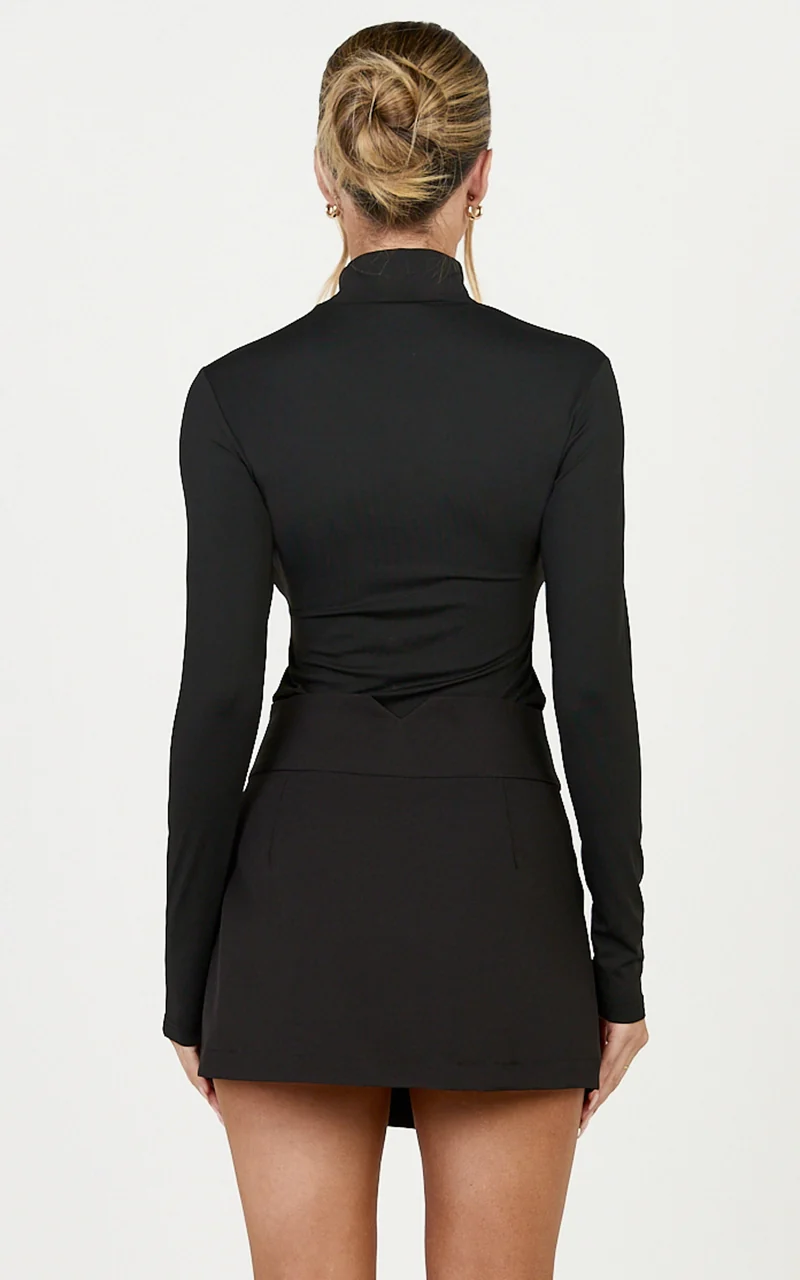 Rosalie Mini Skirt - Mid Rise Tailored Skirt in Black
